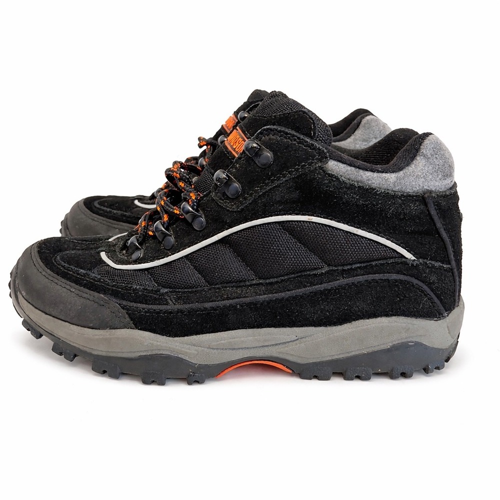Harley-Davidson Womens Black Suede Mid Top Hiking Boots Size 8 81455 Orange Trim - Picture 6 of 8